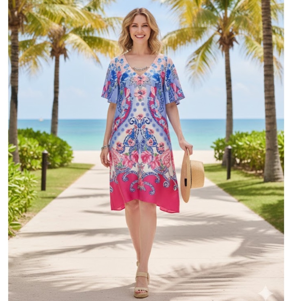 NWT JM Collection‎ Vneck floral print mid dress size M